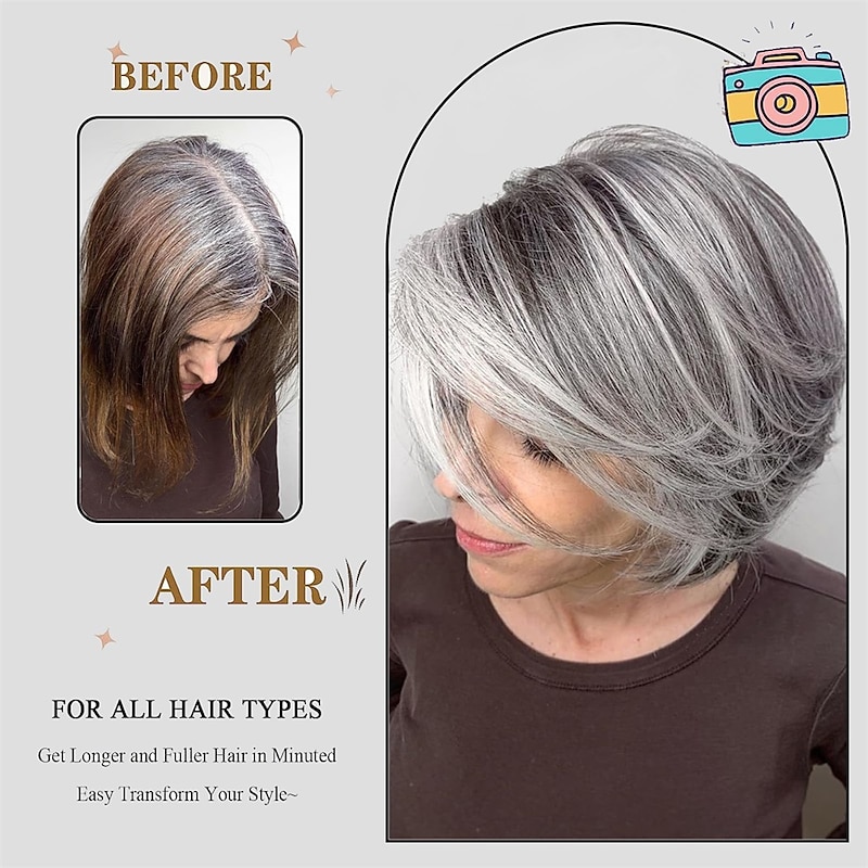 Short Dark Gray Bob Wigs Wavy Layered Bob Wig with Curtain Bangs for Women Synthetic Highlight Sliver Ombre Grey Bob Wig Pixie Cut Wig Gray Hair Wigs for Women Black Mixed Gray Wavy Wig3