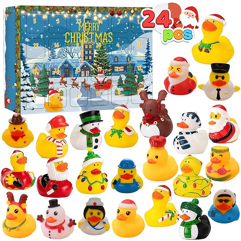 Christmas Advent Calendar Blind Box,Christmas Rubber Duck Gift Little Yellow Duck Christmas Advent Calendar Box Countdown Blind Box Toy Set for Christmas Gifts3