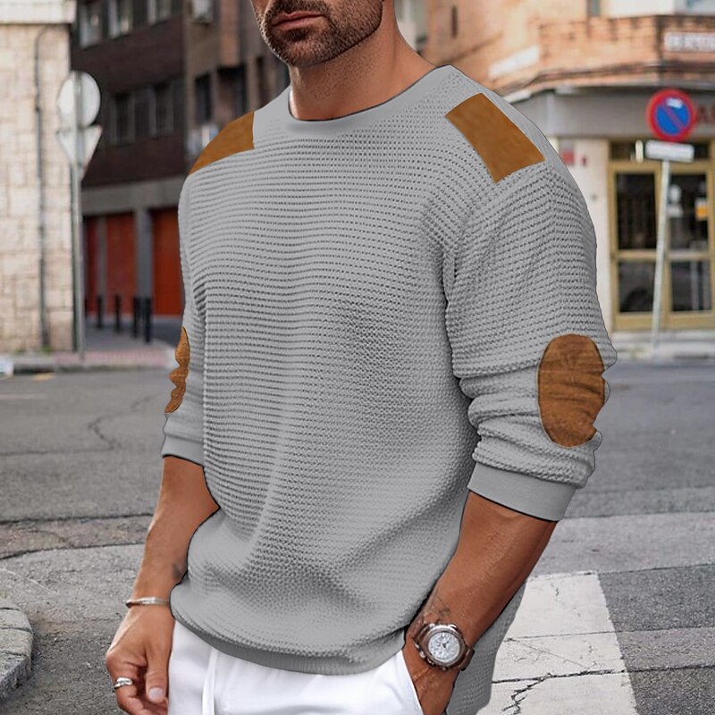 Men's Sweater Pullover Ribbed Waffle Knit Knitted Plain Crew Neck Keep Warm Modern Contemporary Daily Wear Going out Clothing Apparel Fall & Winter Black White S M L3