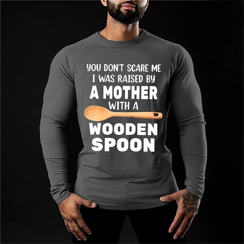 Men's Letter T Shirt 100% Cotton Long Sleeve Graphic Shirt Heather Gray Red Green Comfortable Tee Sports Outdoor Holiday Fashion Designer Clothing