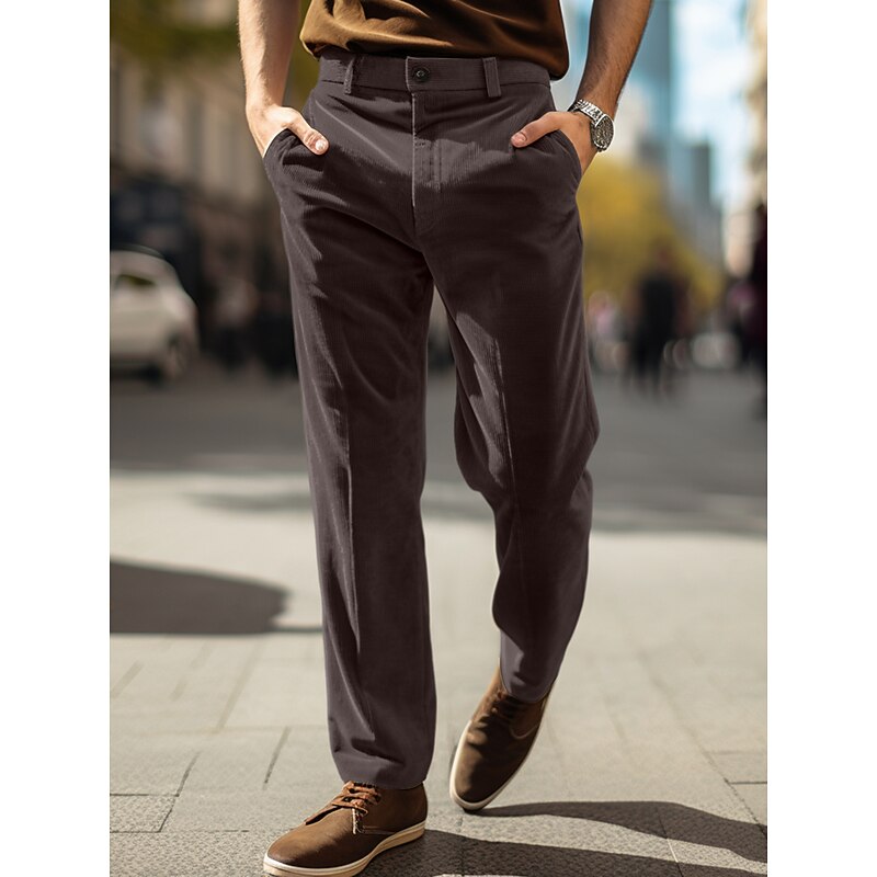 Men's Dress Pants Corduroy Pants Trousers Suit Pants Pocket Plain Comfort Breathable Outdoor Daily Going out Fashion Casual Black Khaki3