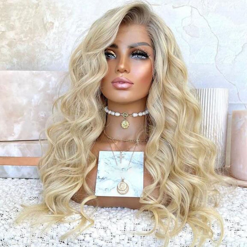 Unprocessed Virgin Hair 13x4 Lace Front Wig Side Part Brazilian Hair Wavy Blonde Wig 130% 150% Density Ombre Hair  Pre-Plucked For Women Long Human Hair Lace Wig4