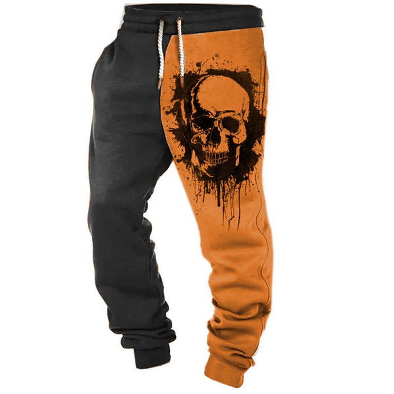 Skull Gothic Men's 3D Print Sweatpants Joggers Pants Trousers Halloween Street Halloween Polyester White Orange Green S M L Mid Waist Elasticity Pants3
