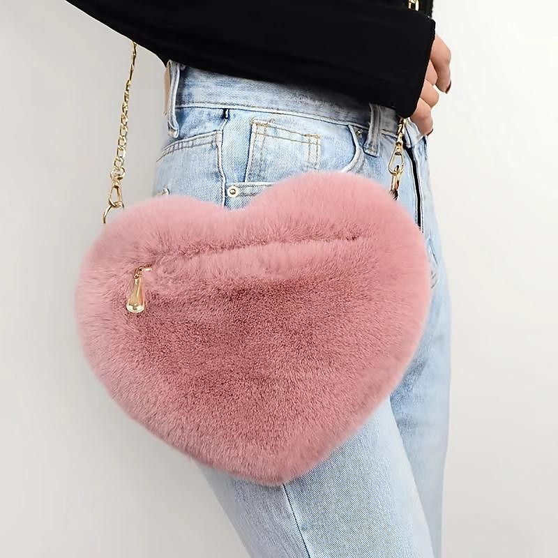 ladies handbags Women's Valentine Bag Heart Shaped Bag Crossbody Bag Mobile Phone Bag Faux Fur Party Valentine's Day Holiday Lightweight Black White Pink