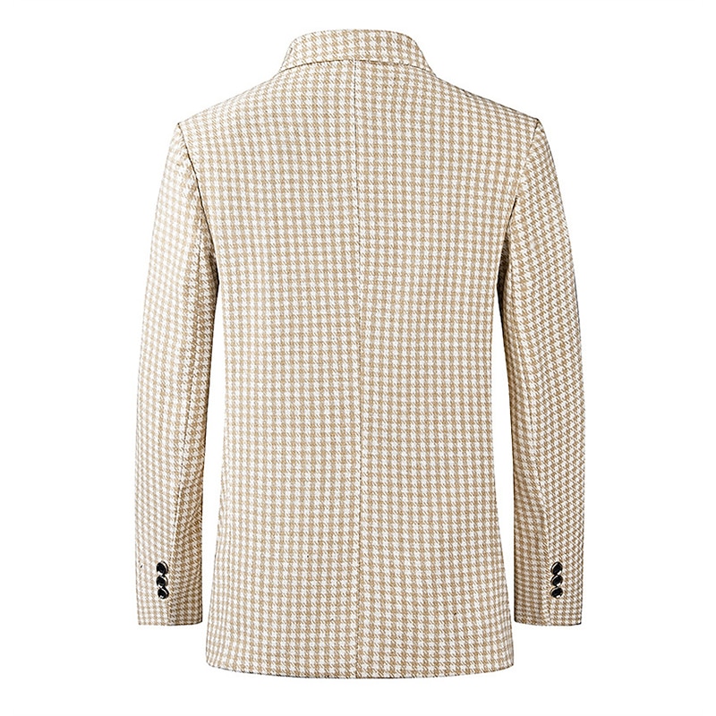 Men's Blazer Cocktail Attire Business Formal Evening Wedding Party Fashion Casual Spring &  Fall Polyester Plaid / Check Geometic Pocket Buttons Casual / Daily Single Breasted Blazer White Camel4