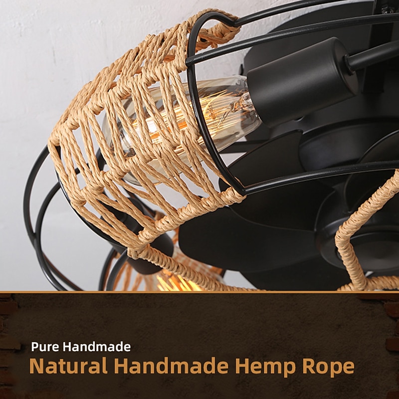 Ceiling Fan with Light and Remote 20 Cage Low Profile Bladeless Farmhouse Flush Mount Boho Ceiling Fans Light Enclosed Industrial Ceiling Fan 6 Speed Reversible with 4 Bulbs.2