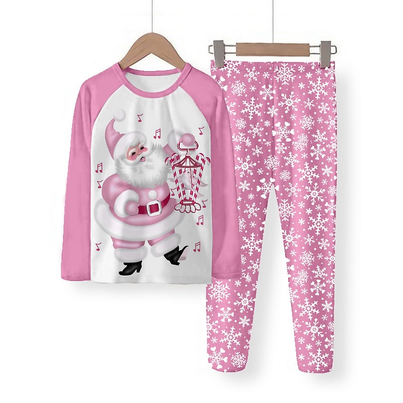 Girls' 3D Santa Claus Pajama Set Long Sleeve 3D Print Fall Winter Active Fashion Cute Polyester Kids 3-12 Years Crew Neck Home Causal Indoor Regular Fit2