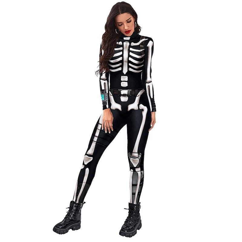 Skeleton Skull Halloween Cosplay Costume Party Costume Bodysuits Carnival Costume Full Body Suit One Piece Scary Costume Kid's Adults' Women's Carnival Masquerade Mardi Gras Performance Party Easy2