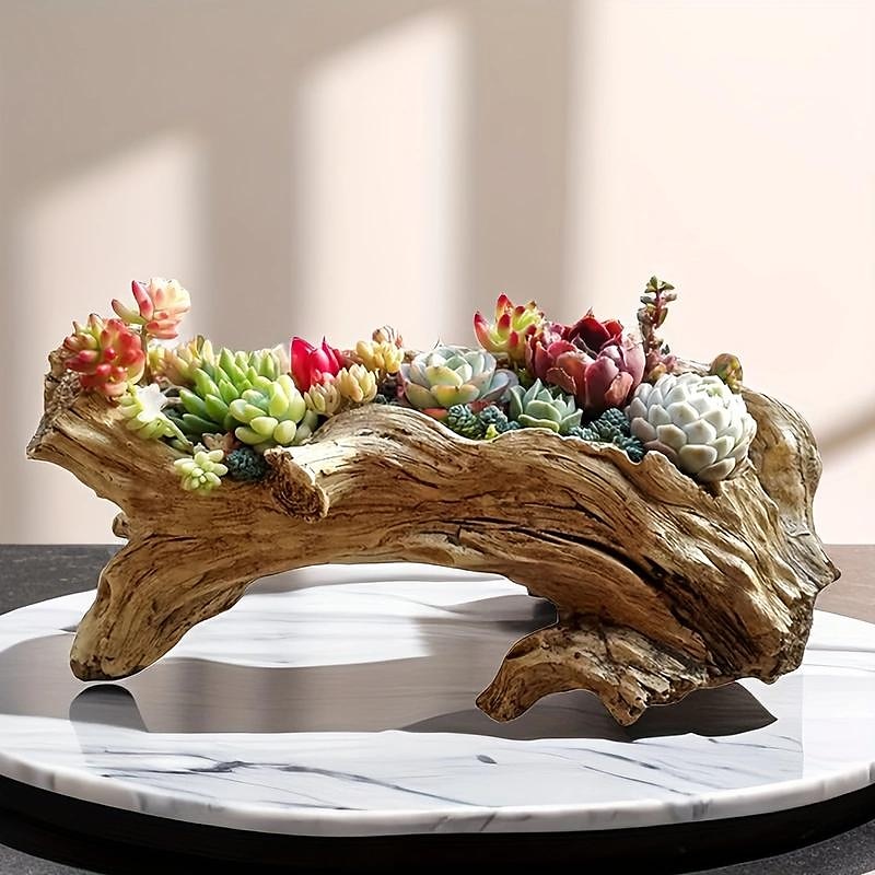 1pc, Stump Succulent Plant Flowerpot Indoor And Outdoor Plants Cute And Unique Resin Garden Vase With Drainage Holes 2025 - $41.99