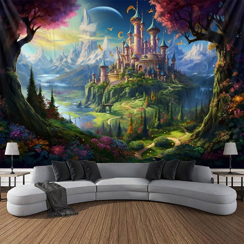 Castle Garden Theme Hanging Tapestry Wall Art Large Tapestry Mural Decor Photograph Backdrop Blanket Curtain Home Bedroom Living Room Decoration4