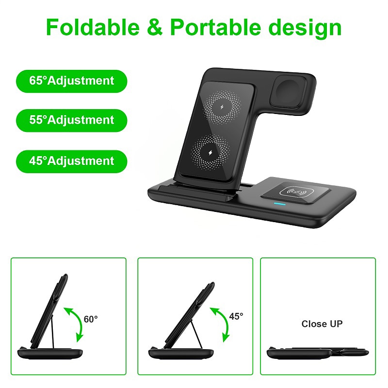15W Wireless Charger Stand for IPhone 15 14 13 12 11 Apple Watch Airpods Pro IWatch 8 7 3 In 1 Fast Charging Dock Station Foldable3
