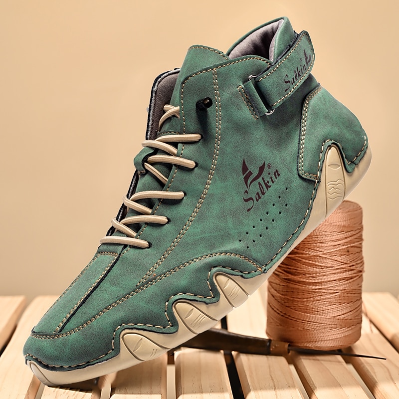 Men's Handmade Teal Suede Boots - Stylish High-Top Lace-Up Sneakers for Durable and Fashionable Outdoor Wear