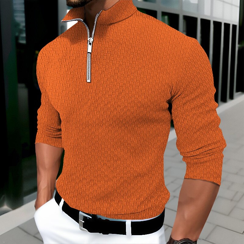 Men's T Shirt Zip Half Shirt Tee Top Long Sleeve Shirt Long Sleeve Quarter Zip Spring &  Fall Plain Fashion Designer Basic Vacation Street Going out Black White Orange Top Tee for Men