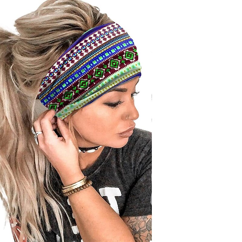 Ethnic Style Floral Headband Bohemian Headband Sports Headband Sweat Absorbing Headband Women's Anti Sweat Wide Headscarf3