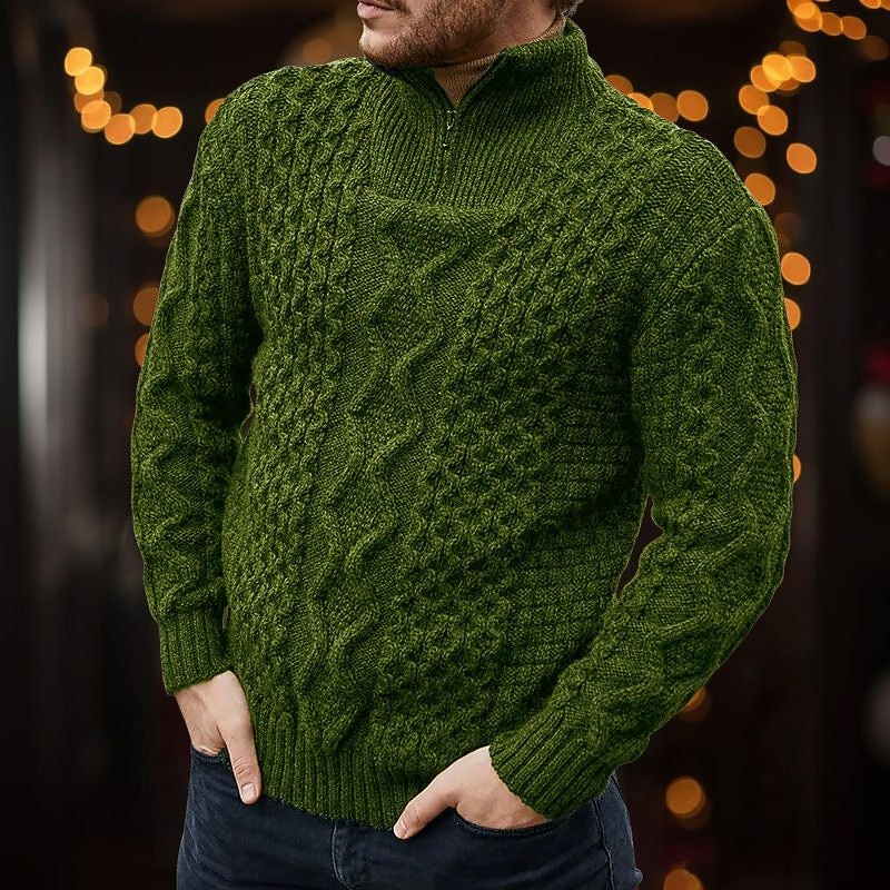 Men's Irish Pullover Aran Pullovers Christmas Sweaters Pullover Sweater Jumper Quarter Zip Pullover Sweater Ribbed Cable Knit Regular Half Zip Knitted Plain Stand Collar Modern Contemporary Xmas Work3