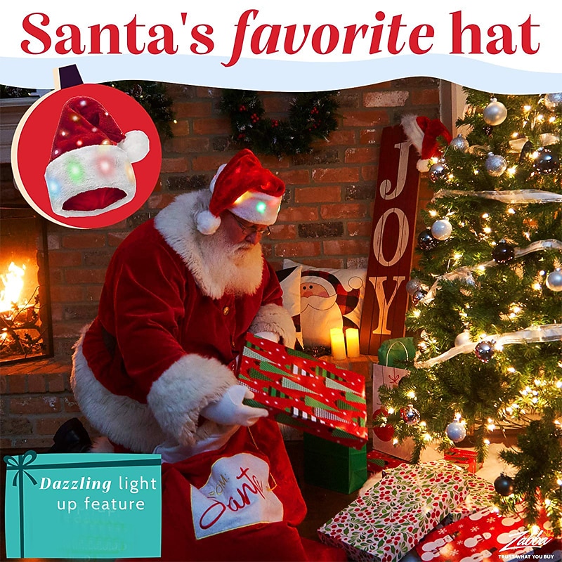 Plush Santa Hat Light Up Funny Christmas Hats for Kids Adults2