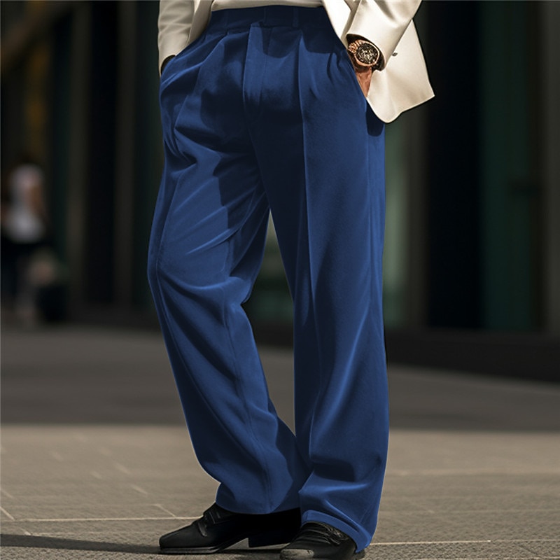 Men's Dress Pants Trousers Casual Pants Velvet Pants Front Pocket Straight Leg Plain Comfort Business Daily Holiday Fashion Chic & Modern Army Green Blue3