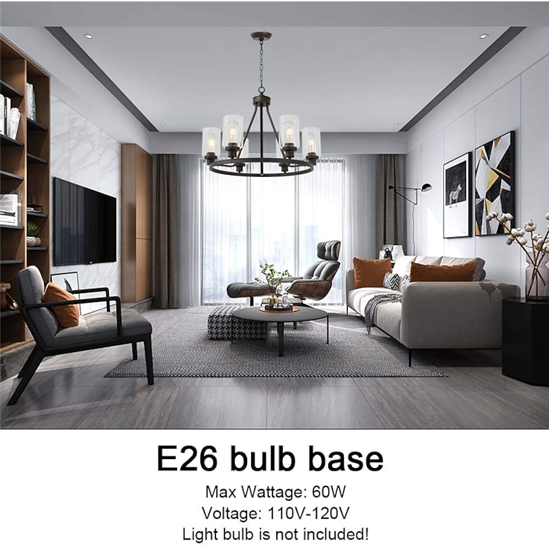 Farmhouse Chandelier 6 Light 25" Black Truck Wheel Pendant Light Round Kitchen Island Lamp for Dining Room Kitchen Bedroom Living Room Foyer Hallway 110-240V4