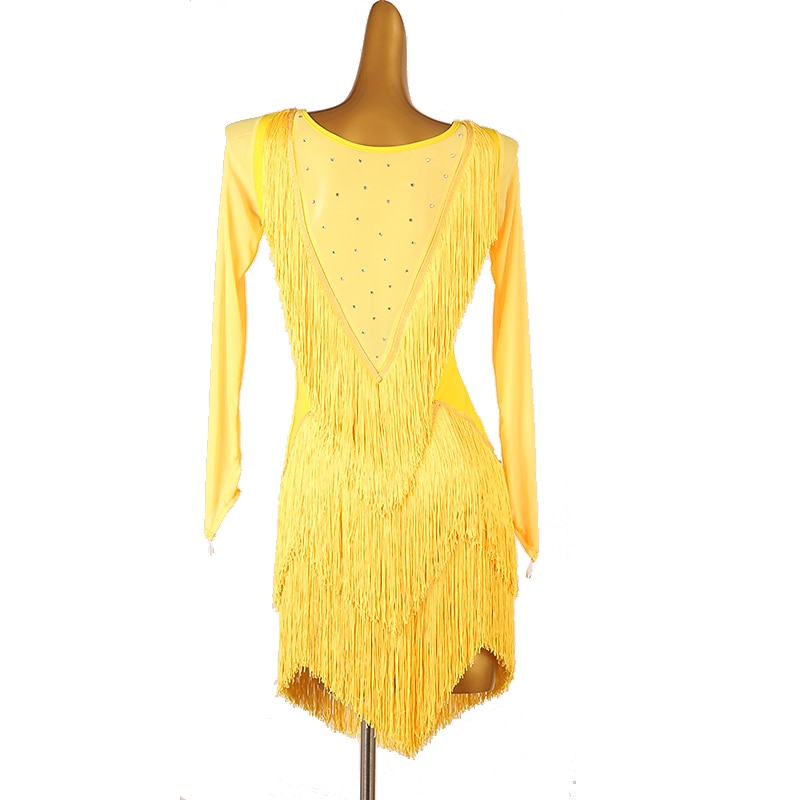 Latin Dance Exotic Dancewear Latin Salsa Dance Dress Tassel Crystals / Rhinestones Women's Performance Daily Wear Long Sleeve Spandex2