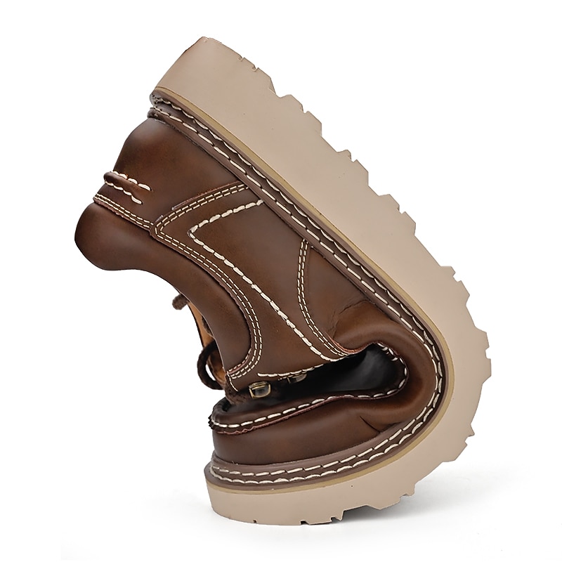Men's Brown Leather Casual Shoes – Lace-Up Moccasins with Rugged Sole, Stylish Outdoor Footwear for Walking & Work4