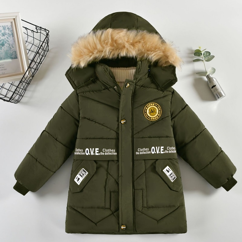 Kids Boys Down Coat Outerwear Solid Color Long Sleeve Coat Outdoor Cool Adorable Daily Black Blue Brown Winter 3-7 Years2