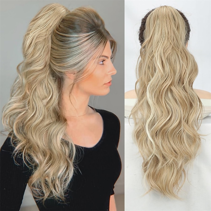 Claw Clip in Ponytail Extension 24 Inch Curly Synthetic Wavy Ponytail Extension Fluffy Natural Soft Ponytail for Women Daily Party Use