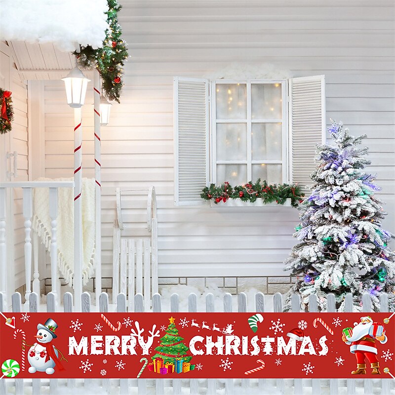 Christmas Banners Festive Atmosphere Decoration Santa Claus Snowman Courtyard Party Flag Hanging Huge Sign Holiday Party Supplies Home Decor For Outdoor Indoor Yard Garden Porch Lawn4