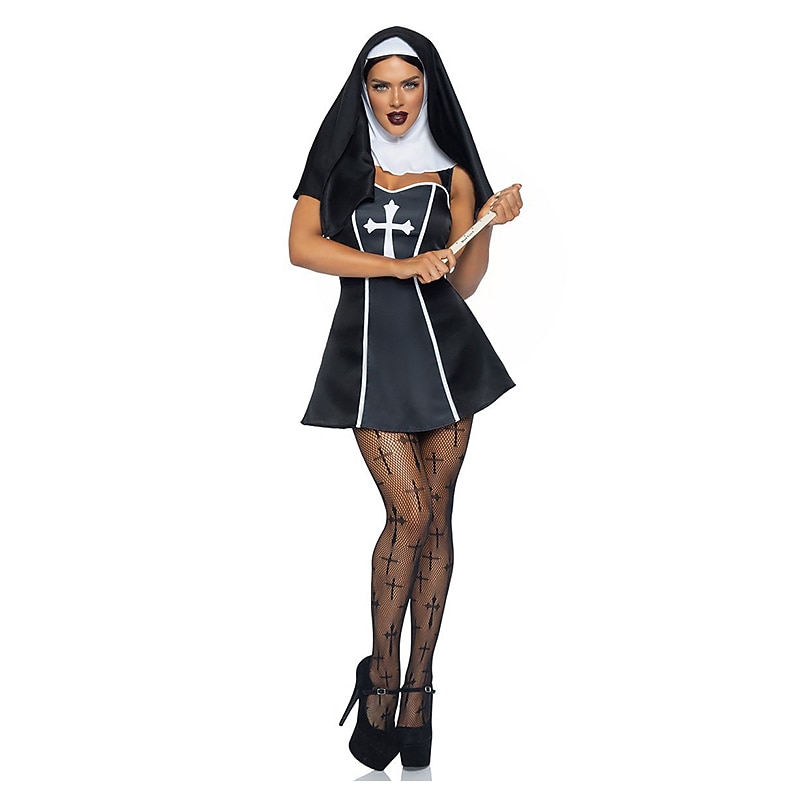 Nun Halloween Cosplay Costume Religious Sexy Costume Adults' Women's Carnival Masquerade Carnival Performance Halloween Easy Halloween Costumes Dress Up4