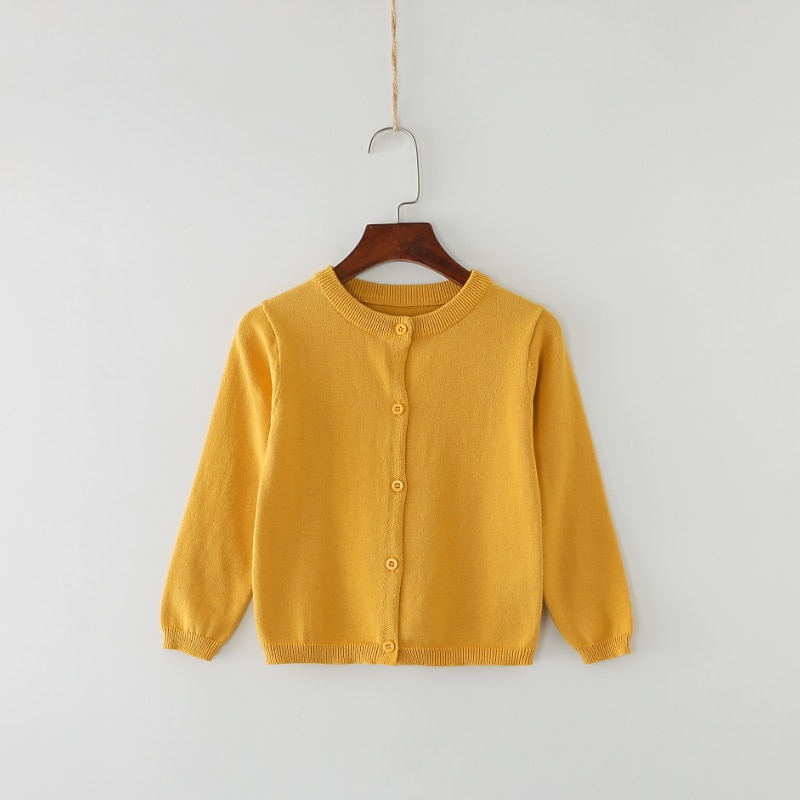 Kids Girls' Cardigan Solid Color School Long Sleeve Active Cotton 7-13 Years Spring Water Blue turmeric Dark powder2