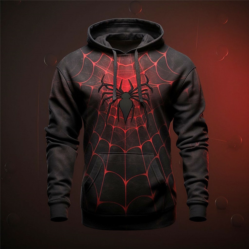 Men's Graphic Spiders Spider web Hoodie Hoodies Sweatshirt Fashion Daily Long Sleeve Hooded Vacation Sports Outdoor Holiday Black Red Print Front Pocket Spring &  Fall Designer2