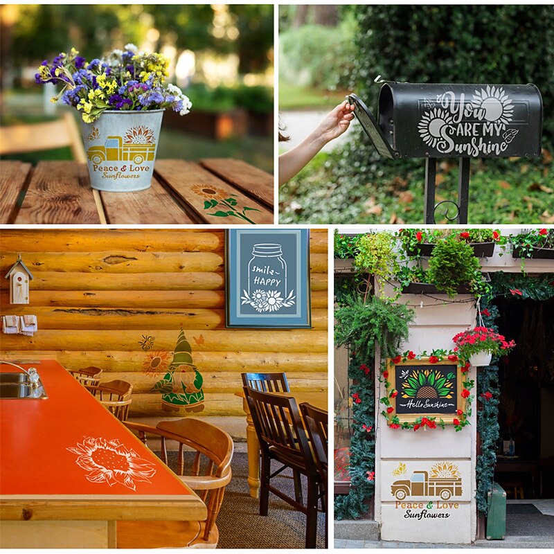 9pcs Sunflowers Painting Stencils Reusable Stencils Wall Stencils DIY Craft Stencils (Flower Theme)4