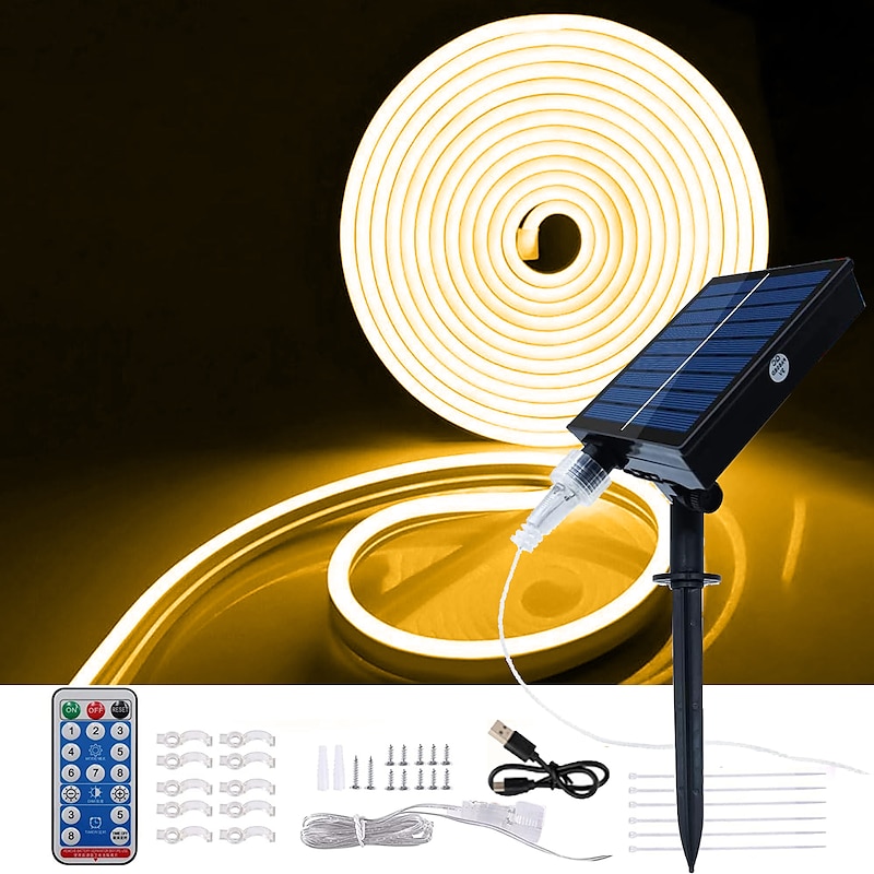 Halloween Christmas Neon Light with Solar LED Light with SMD2835 Remote Control 8-mode Color Changing USB Charging 1000mAh IP67 Waterproof Outdoor Decoration Automatic Timing