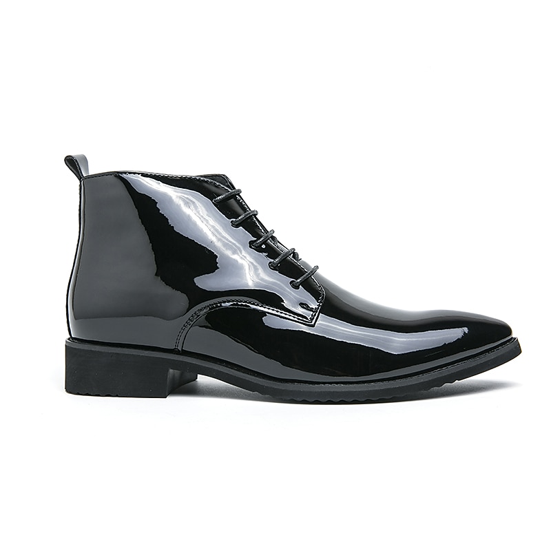 Men's Black Patent Leather Dress Boots – Stylish Lace-Up, Formal and Casual Wear, Perfect for Events and Work3