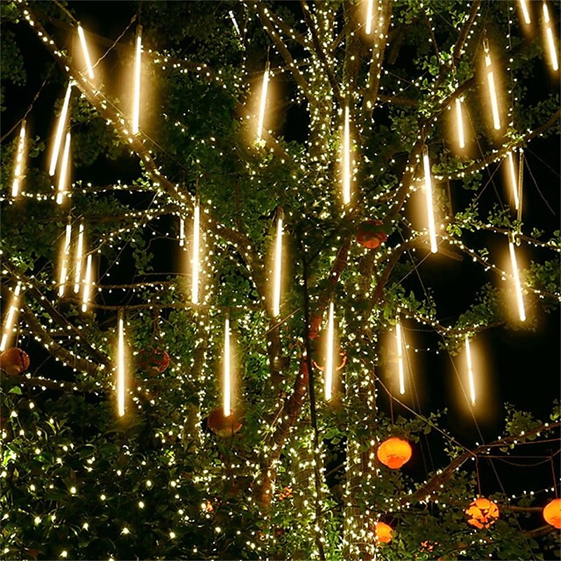 Christmas Lights Outdoor Meteor Shower Lights Falling Star Lights 30cm/50cm/80cm 8 Tubes LED Icicle Snow Lights Raindrop Lights for Xmas Tree Halloween Holiday Party Decoration2