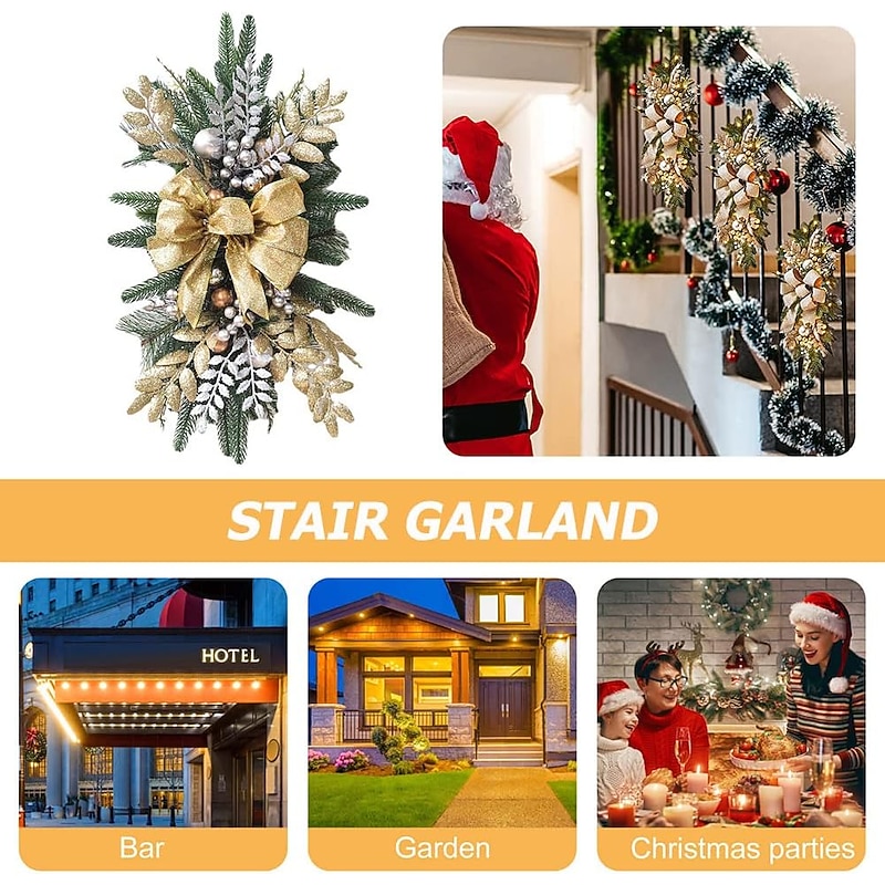 Christmas Decorations Christmas Wreaths Xmas Swags with Lights Cordless Prelit Stairway Stairway Staircase Window Wall Decoration Teardrop Trim Wreath Rattan Shopping Mall Hotel Outdoor2