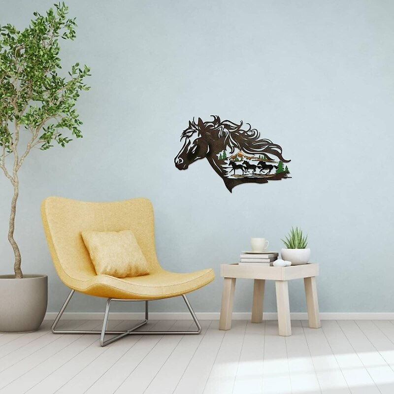 1pc Horse Metal Wall Art Outdoor Decor Rust Proof Wall Sculpture Ideal For Garden, Home, Farmhouse, Patio And Bedroom3