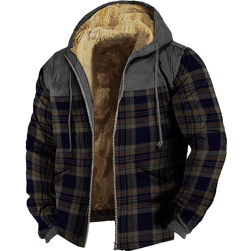 Men's Full Zip Hoodie Zip Up Hoodie Fleece Hoodie Black Blue Brown Gray Hooded Plaid Zip Up Sports & Outdoor Daily Holiday Polyester Streetwear Cool Casual Fall & Winter Clothing Apparel Hoodies2