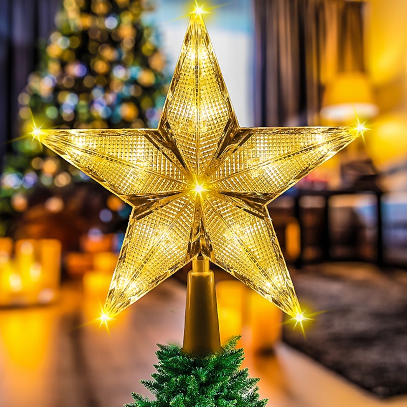 Christmas Tree Decor Star Lights Pentagram Pendant Colorful LED Tree Top Lights Xmas New Year Party Trinkets Home Decoration