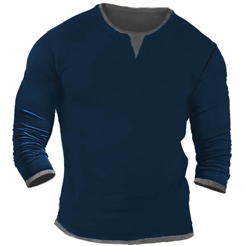 Men's T Shirt Henley Shirt Tee Top Long Sleeve Shirt Long Sleeve Henley Spring &  Fall Color Block Fashion Designer Basic Patchwork Vacation Street Going out Black White Navy Blue Top Tee for Men3