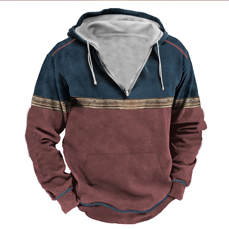 Men's Hoodie Zip Up Hoodies Wine Navy Blue Brown Beige Hooded Color Block Sports & Outdoor Daily Holiday Polyester Vintage Cool Casual Spring &  Fall Clothing Apparel Hoodies Sweatshirts  Long Sleeve