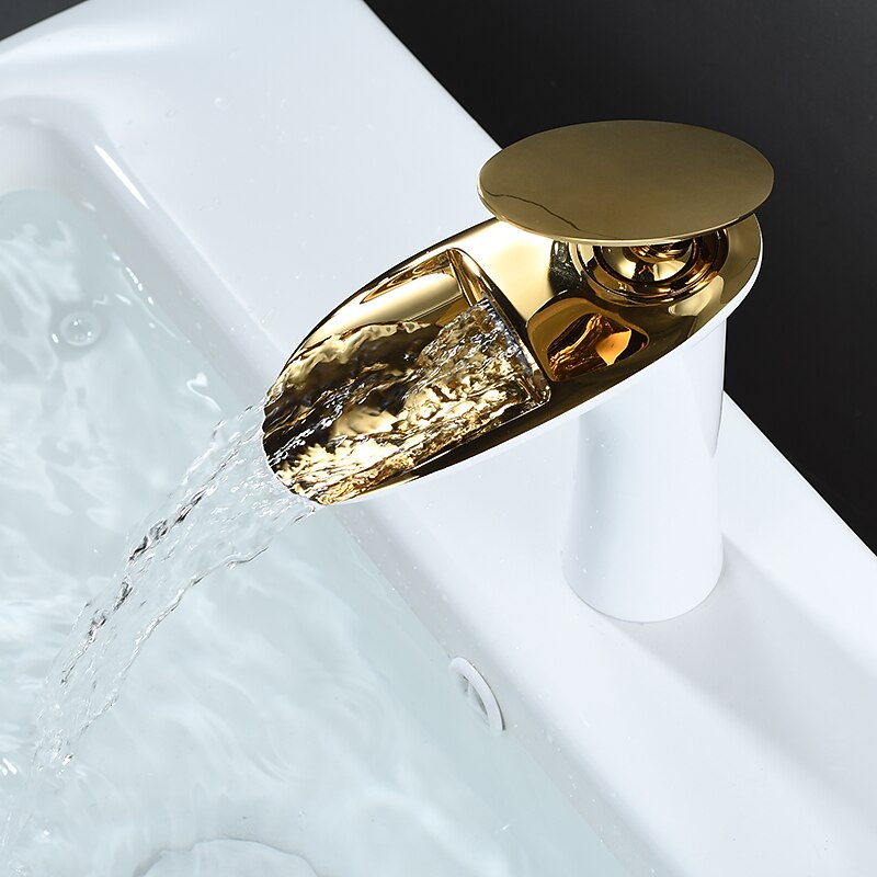 Bathroom Sink Faucet - Waterfall Electroplated / Painted Finishes Centerset Single Handle One HoleBath Taps4