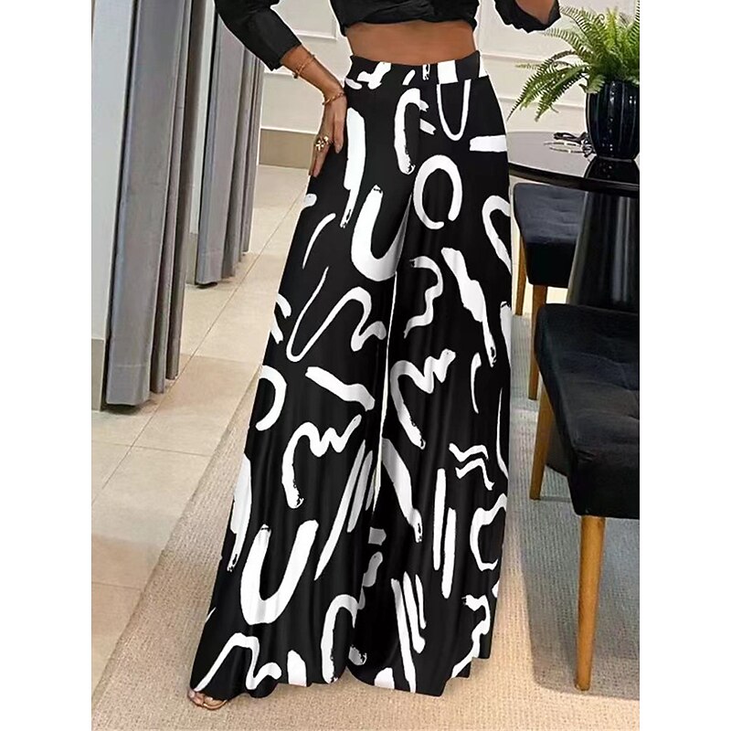 Women's Wide Leg Pants Trousers Fashion Streetwear Full Length High Waist Geometric Letter Printing High Cut Comfort Breathability Soft Micro-elastic Vacation Street Daily Apricot Black Fall Winter2