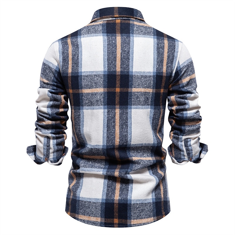 Men's Shirt Flannel Shirt Plaid Shirt Shirt Jacket Overshirt Shacket Plaid / Check Outdoor Daily Wear Light Blue White Navy Blue Green Long Sleeve Lapel Fall & Winter Clothing Apparel Pocket