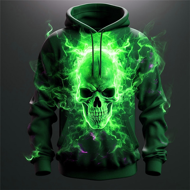 Men's Skull Graphic Prints Flame Hoodie Hoodies Sweatshirt Daily Classic Long Sleeve Hooded Holiday Going out Streetwear Red Royal Blue Print Spring &  Fall Designer4