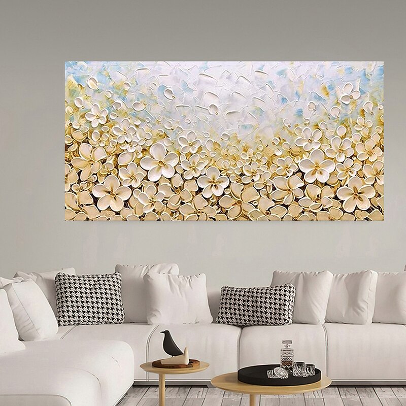 Hand Painted Gold Blooming Flower Oil Painting On Canvas Handmade Floral Acrylic Painting Custom texture tree Painting Wall Art Abstract art Home Decoration Decor Rolled Canvas2