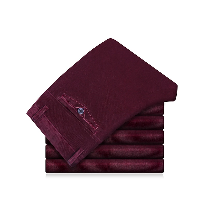 Men's Dress Pants Corduroy Pants Trousers Suit Pants Pocket Plain Comfort Breathable Outdoor Daily Going out Fashion Casual Black Wine2