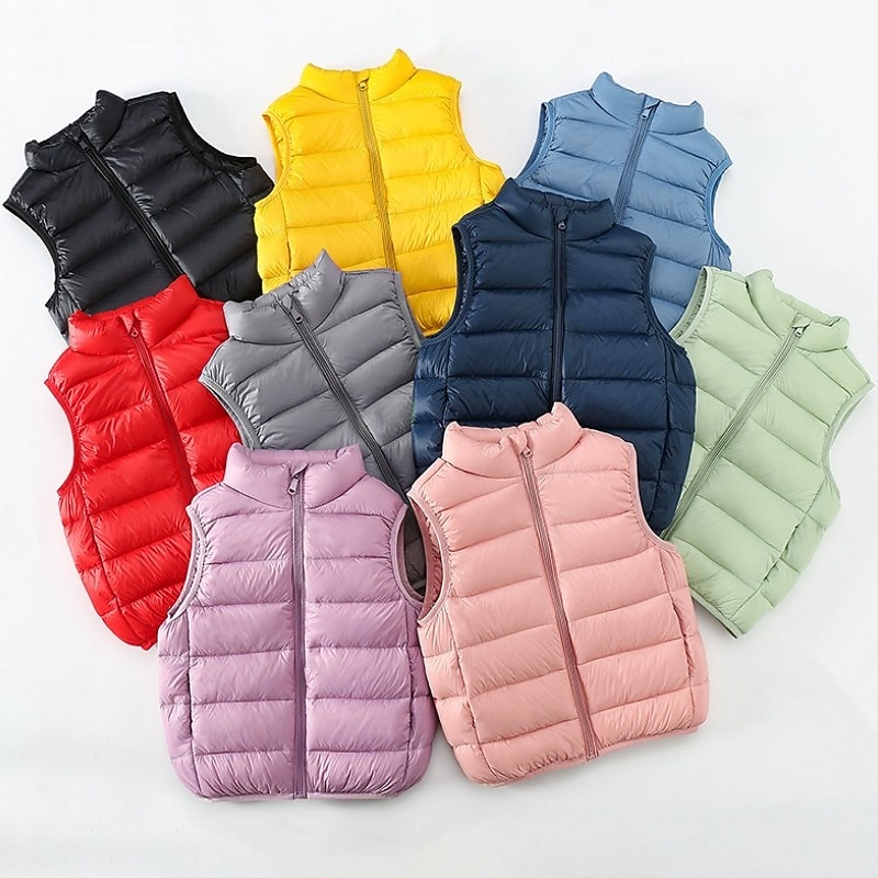 Kids Girls' Puffer Jacket Solid Color Active School Coat Outerwear 2-13 Years Fall Black Yellow Light Green