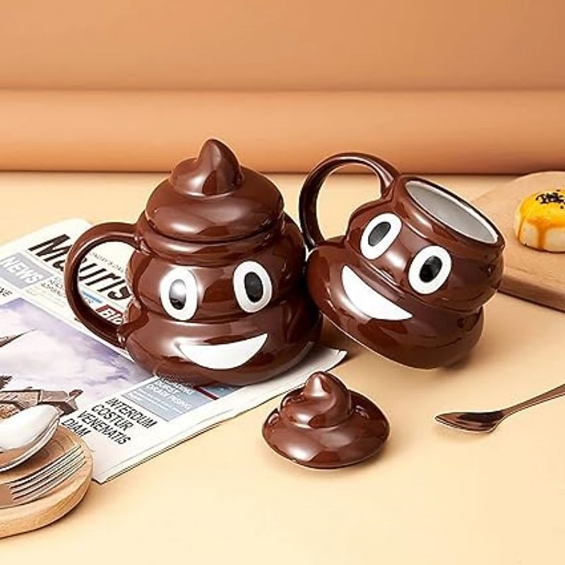 Funny Poop Ceramic Mug Cartoon Smile Coffee Milk Mug Porcelain Water Cup with Handgrip Lid Tea Cup Office Drinkware4