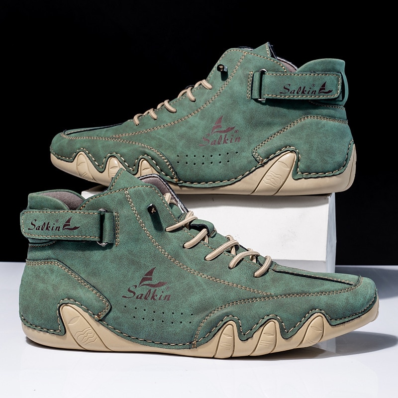 Men's Handmade Teal Suede Boots - Stylish High-Top Lace-Up Sneakers for Durable and Fashionable Outdoor Wear2