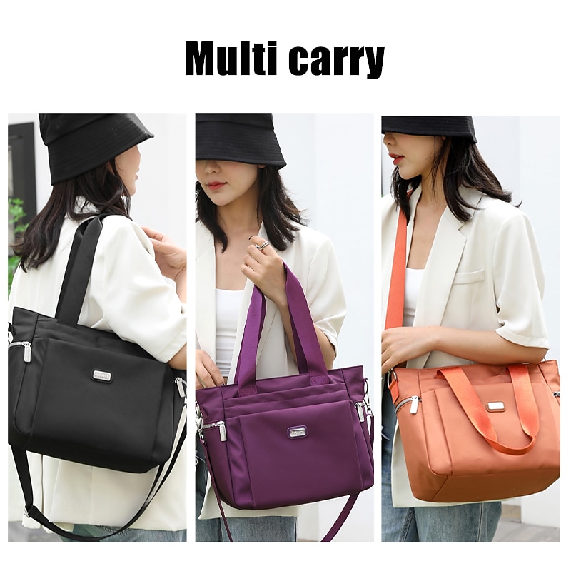 Women's Waterproof Nylon Shoulder Bag – Large Capacity Tote with Detachable Strap for Travel, Work, and Daily Use2